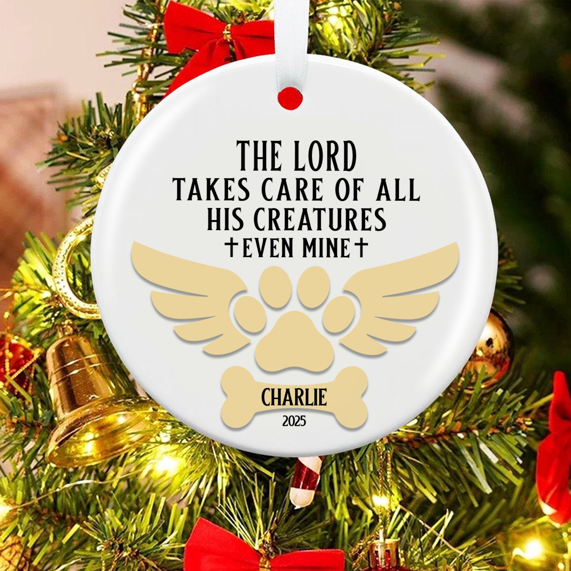 The Lord Takes Care Of All His Creature Personalized Ceramic Ornament, Custom Dog Name (Copy)