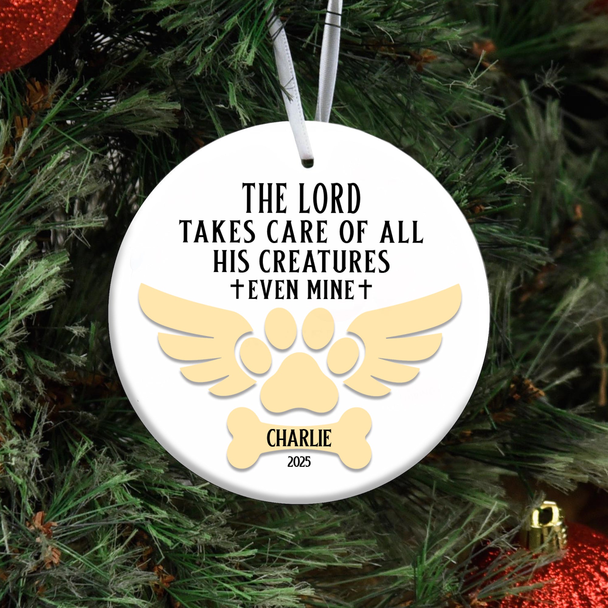 The Lord Takes Care Of All His Creature Personalized Ceramic Ornament, Custom Dog Name (Copy)