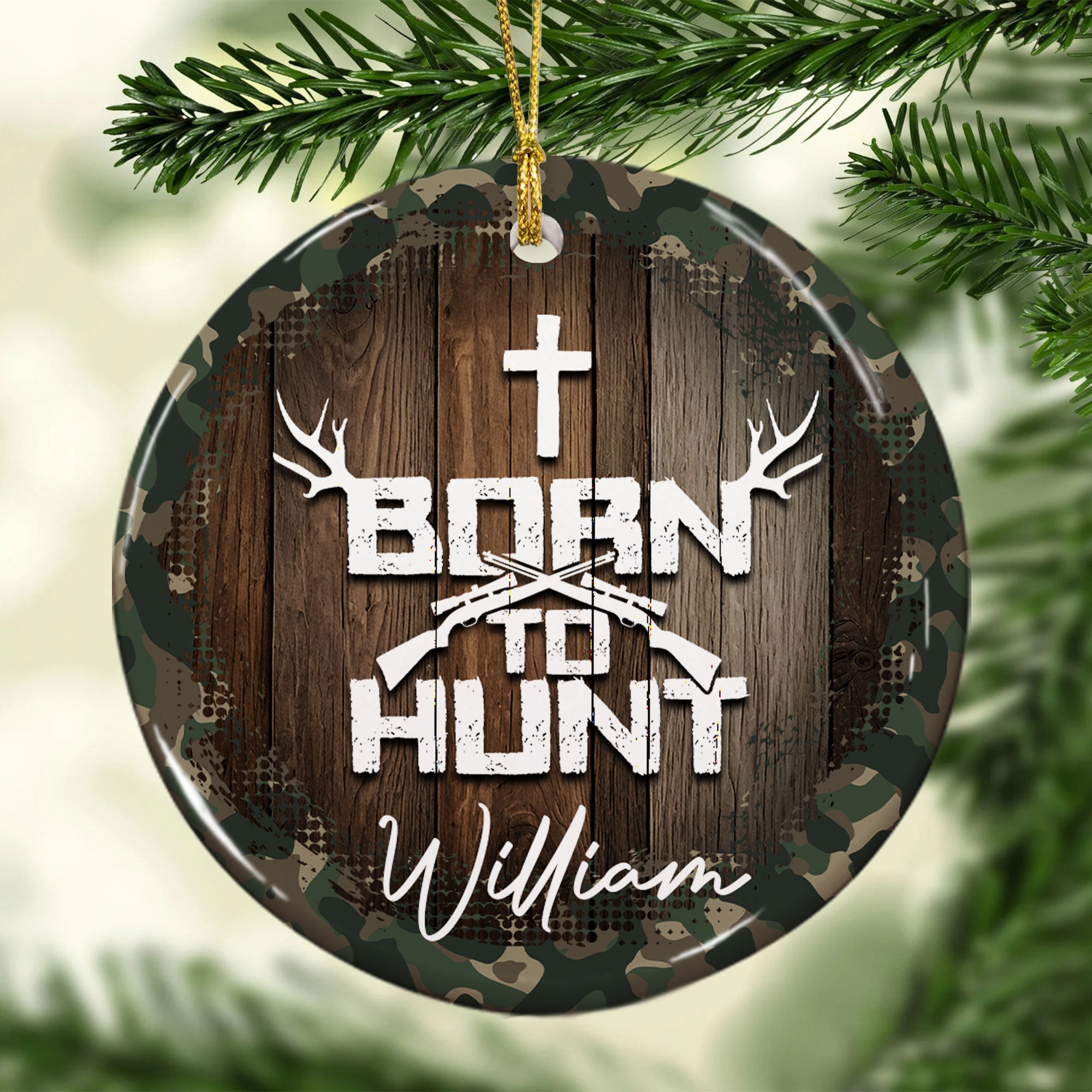 Born To Hunt Personalized Ceramic Ornament, Custom Name