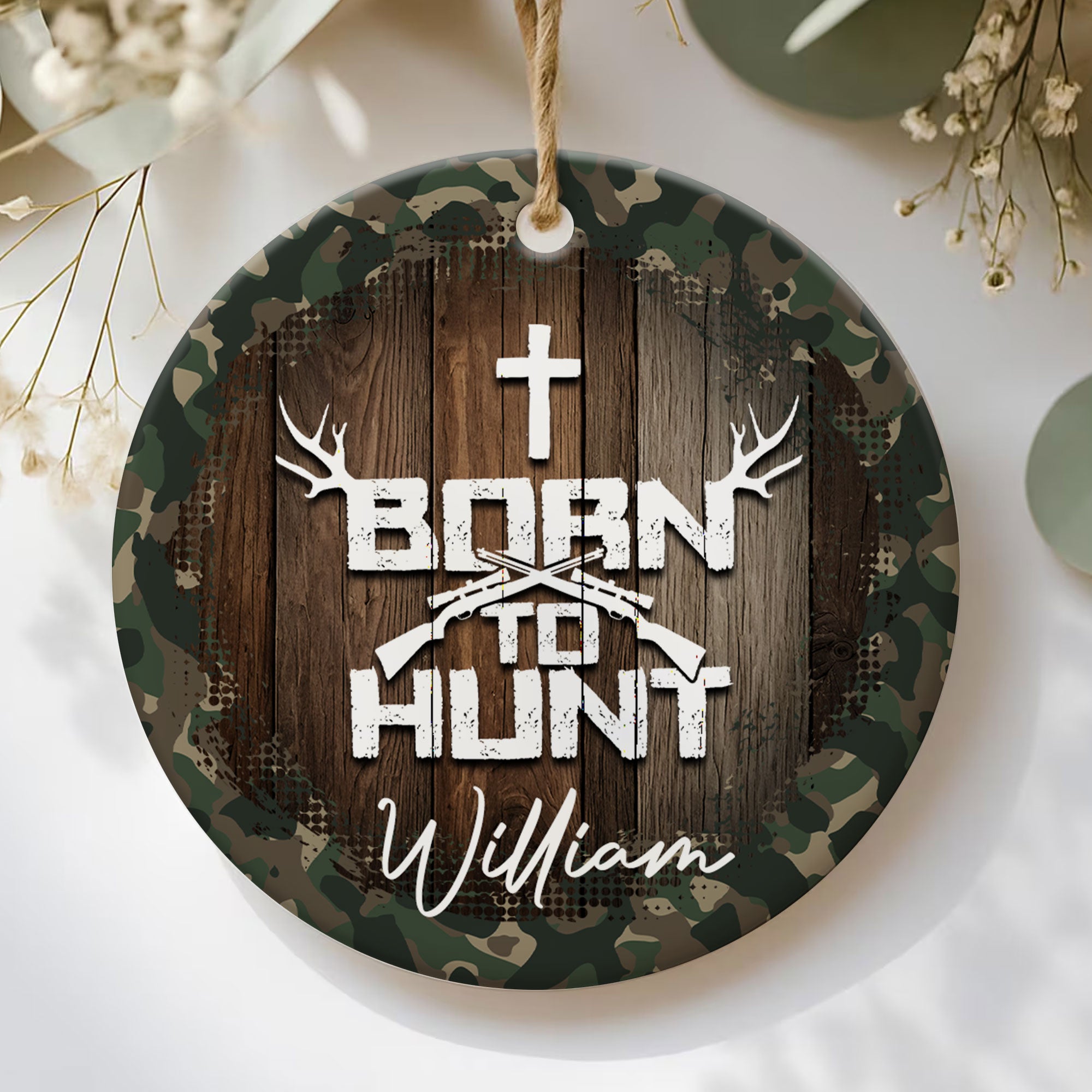 Born To Hunt Personalized Ceramic Ornament, Custom Name