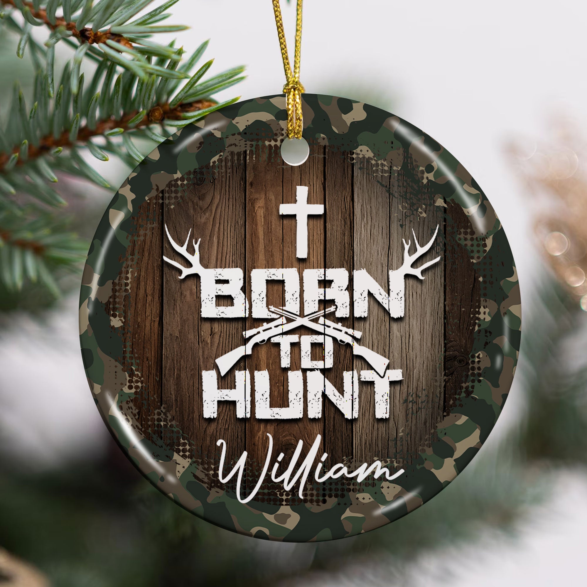 Born To Hunt Personalized Ceramic Ornament, Custom Name