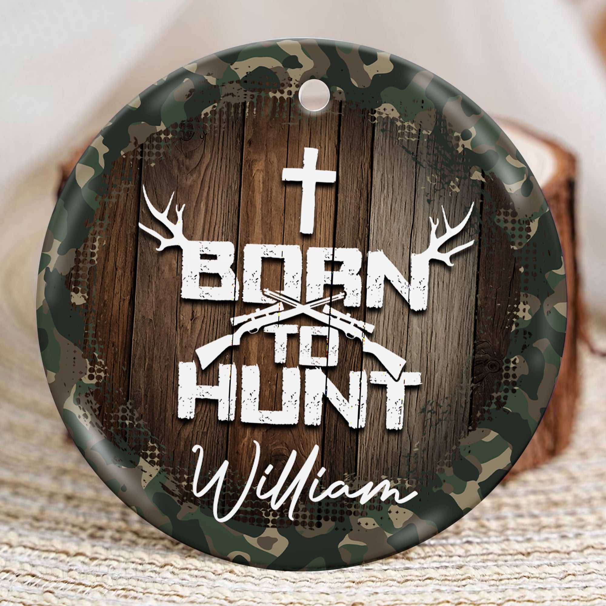 Born To Hunt Personalized Ceramic Ornament, Custom Name