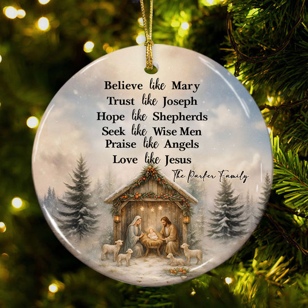 Love Like Jesus Personalized Ceramic Ornament, Custom Family Name