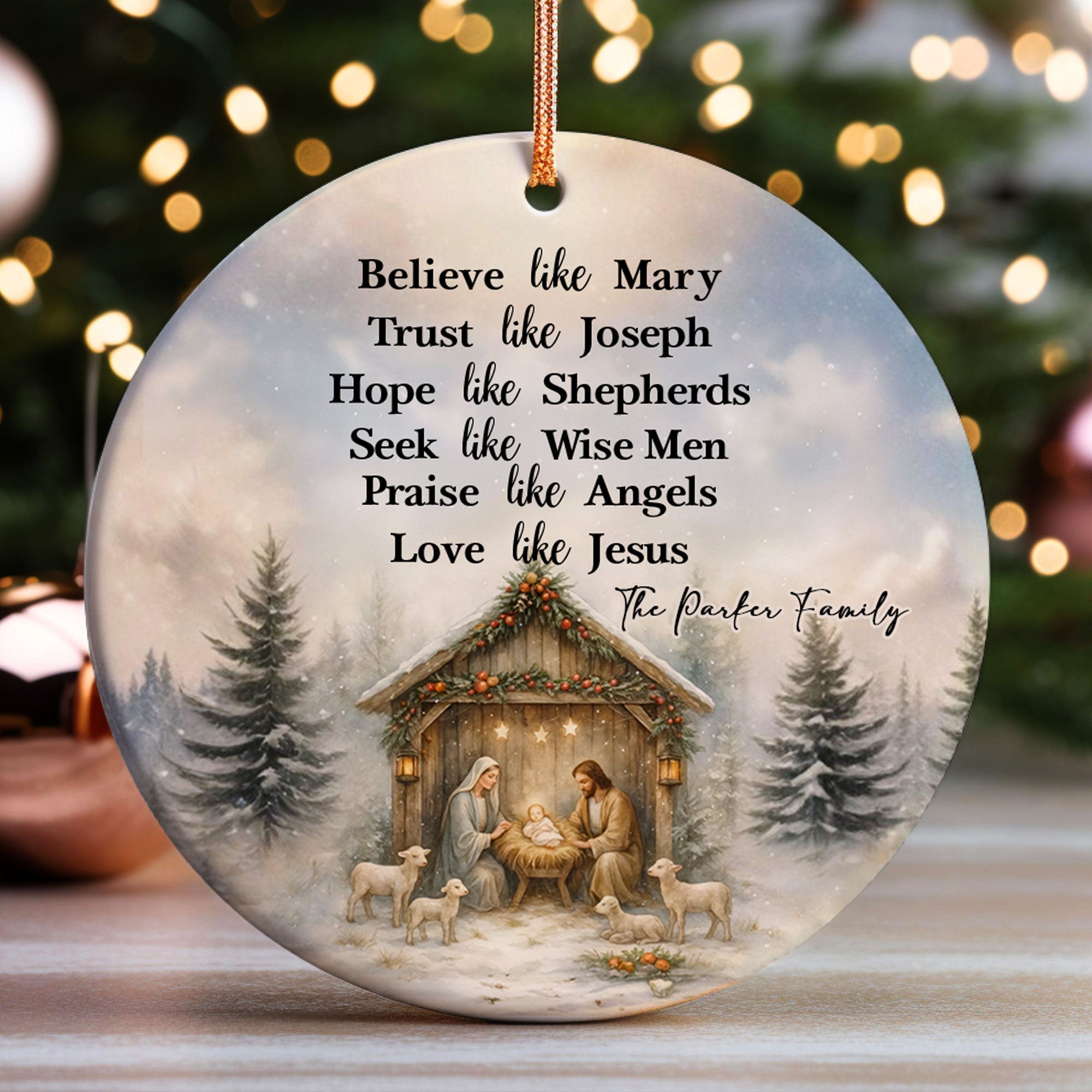 Love Like Jesus Personalized Ceramic Ornament, Custom Family Name