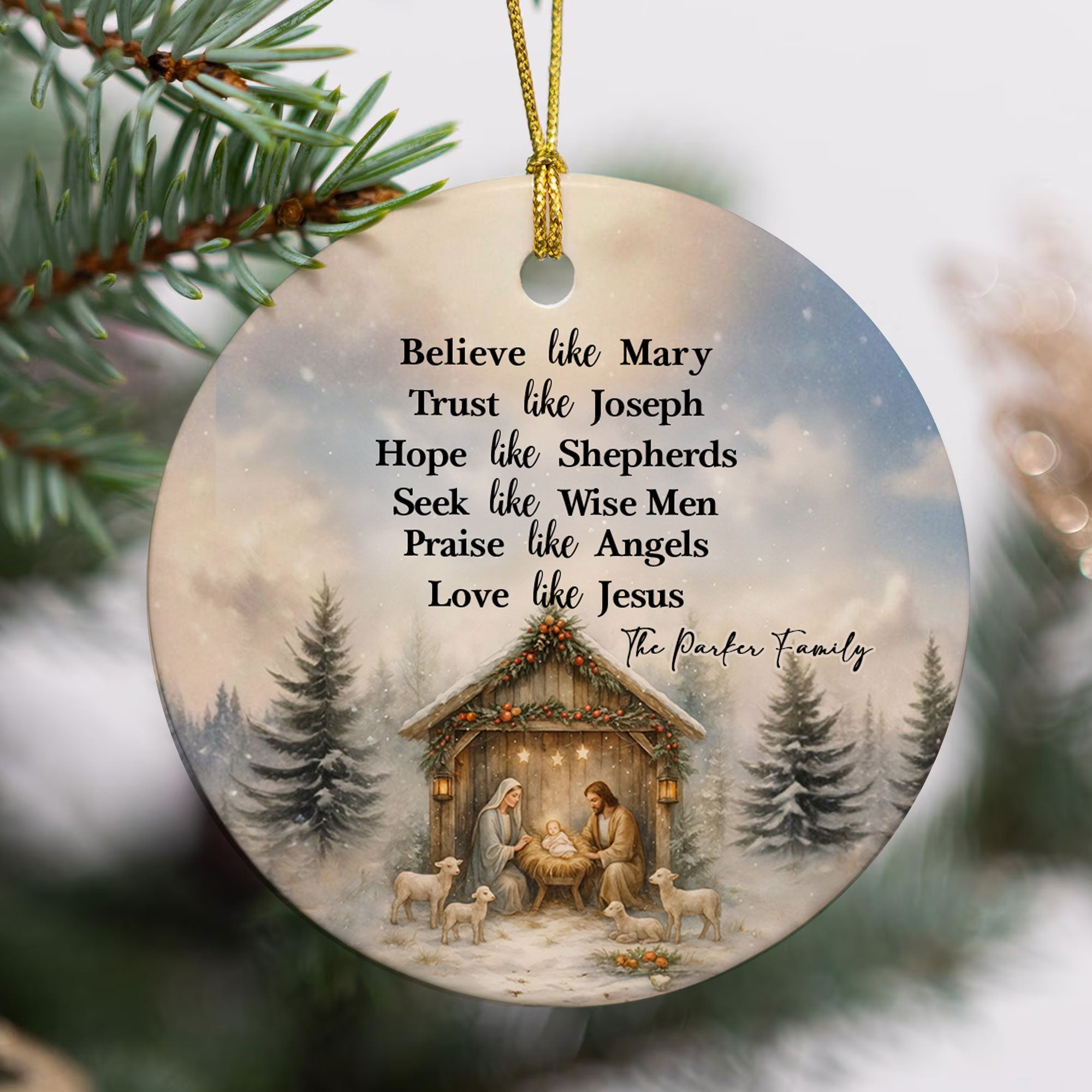 Love Like Jesus Personalized Ceramic Ornament, Custom Family Name