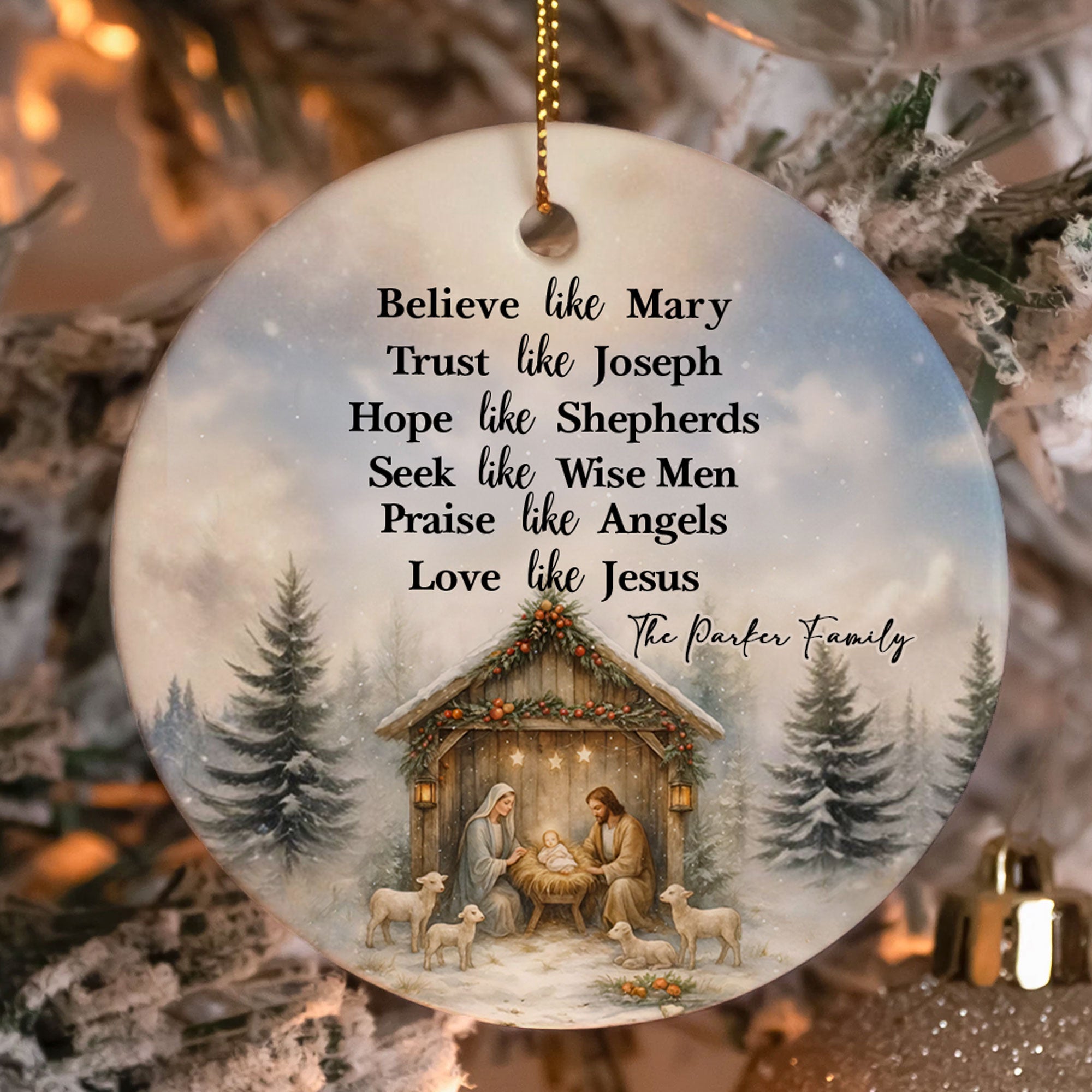 Love Like Jesus Personalized Ceramic Ornament, Custom Family Name