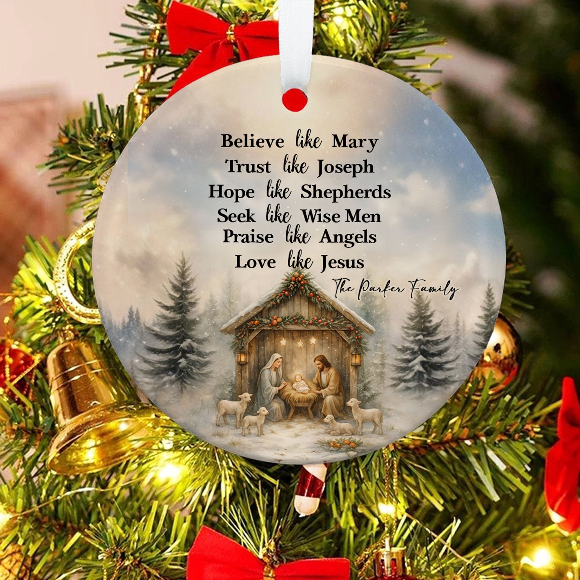 Love Like Jesus Personalized Ceramic Ornament, Custom Family Name