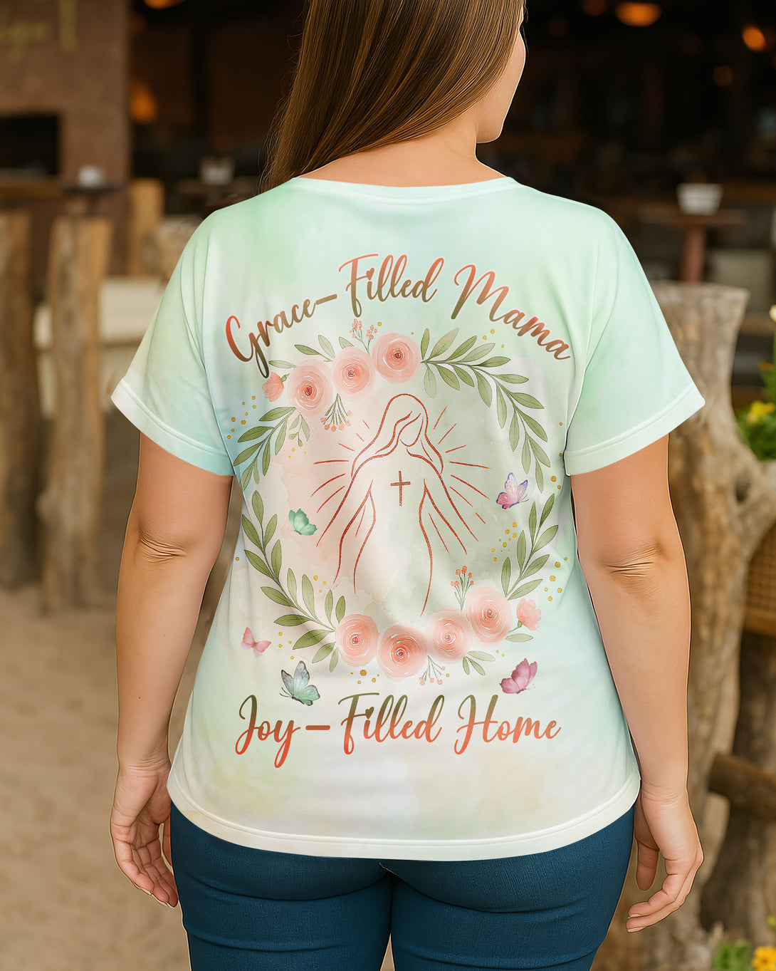 Grace-Filled Mama, Joy-Filled Home All Over Print V-Neck Dolman Sleeves Shirt