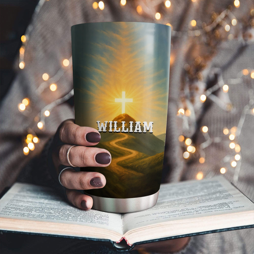 I Find My Peace Where Faith Meets Moutains Personalized Stainless Steel Tumbler, Custom Name