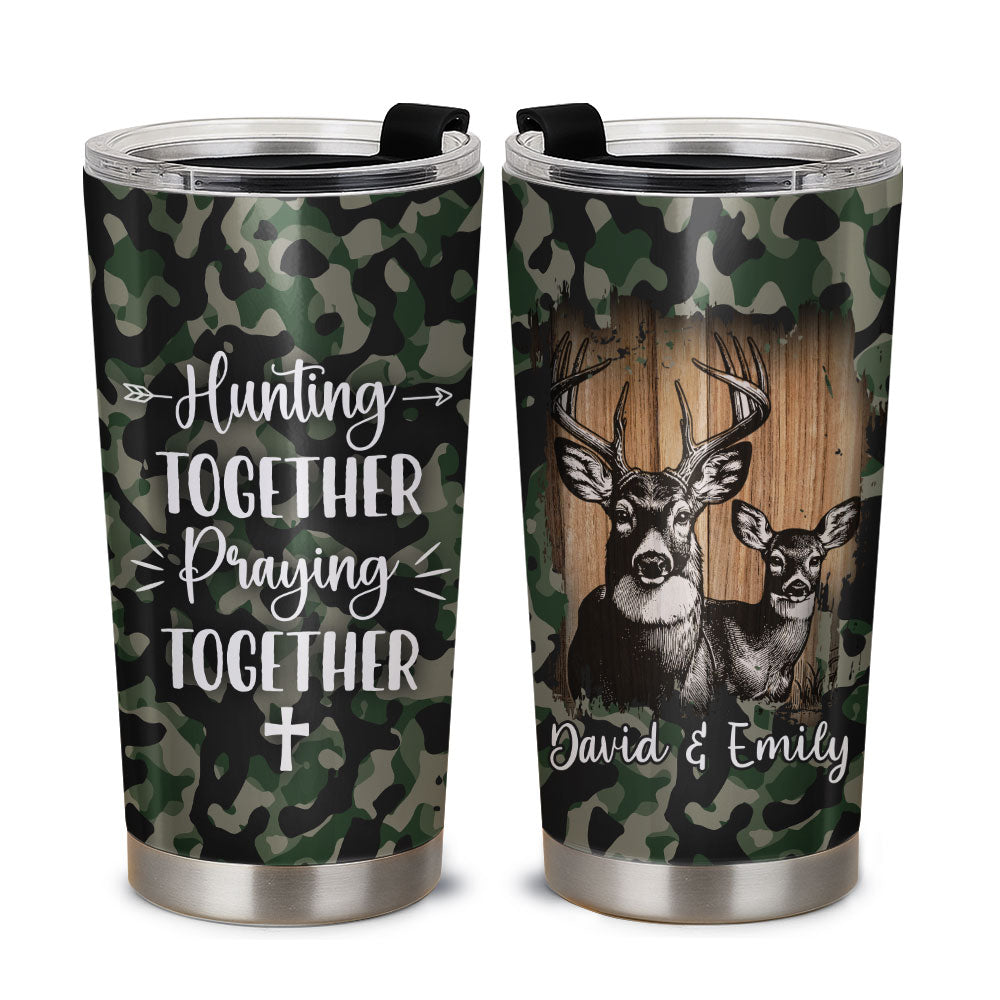 Hunting Together Praying Together Personalized Stainless Steel Tumbler, Custom Couple Name