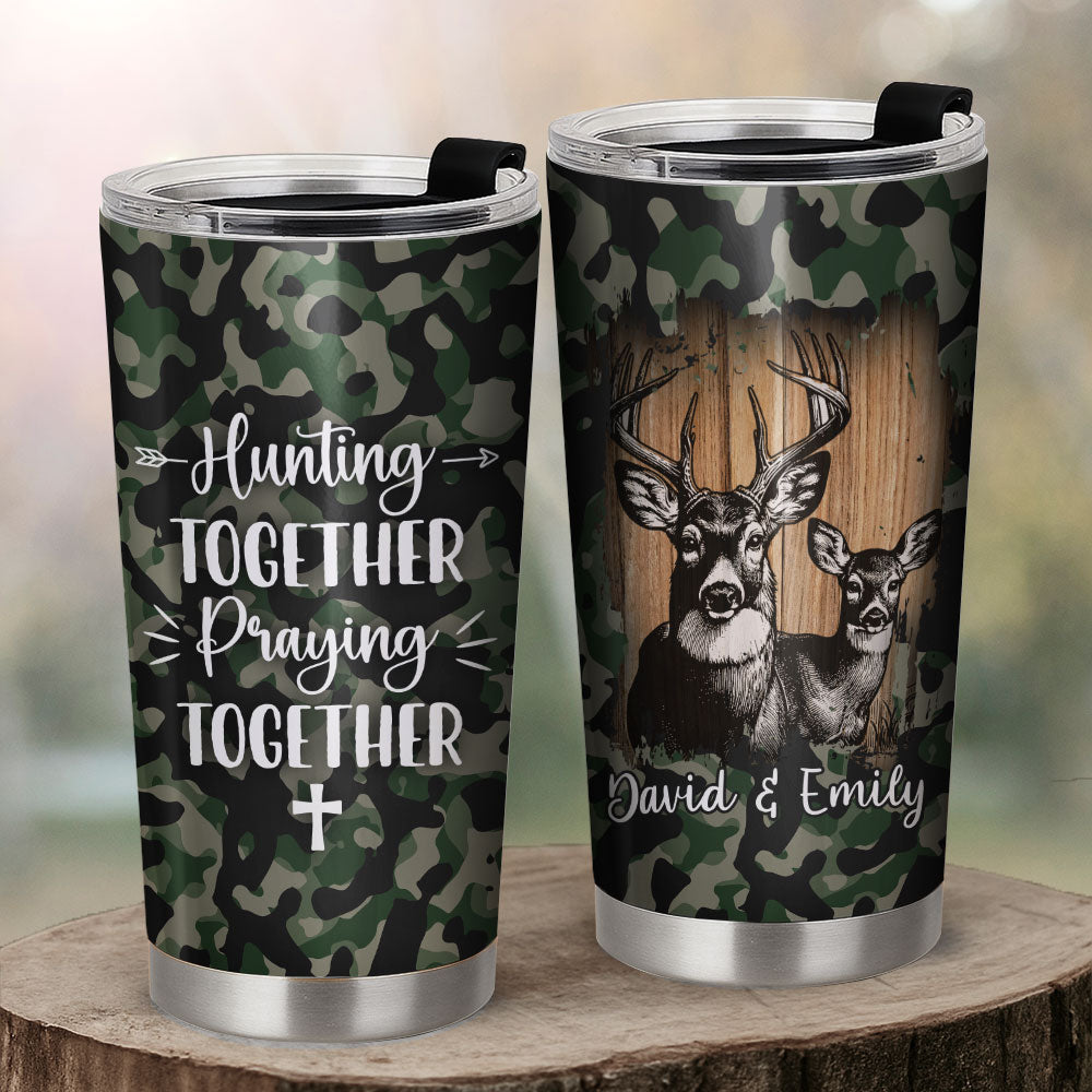 Hunting Together Praying Together Personalized Stainless Steel Tumbler, Custom Couple Name