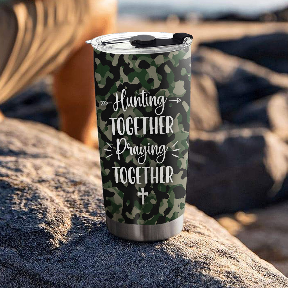 Hunting Together Praying Together Personalized Stainless Steel Tumbler, Custom Couple Name