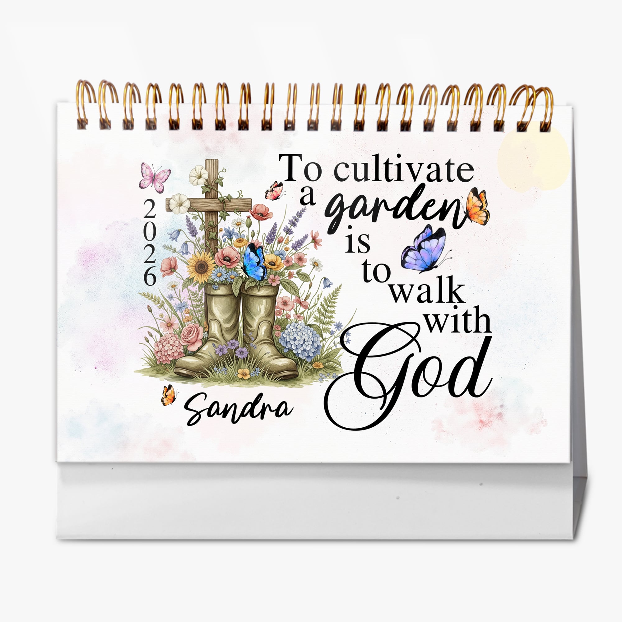 To Cultivate a Garden Is To Walk With God Personalized 2026 Desk Calendar, Custom Name