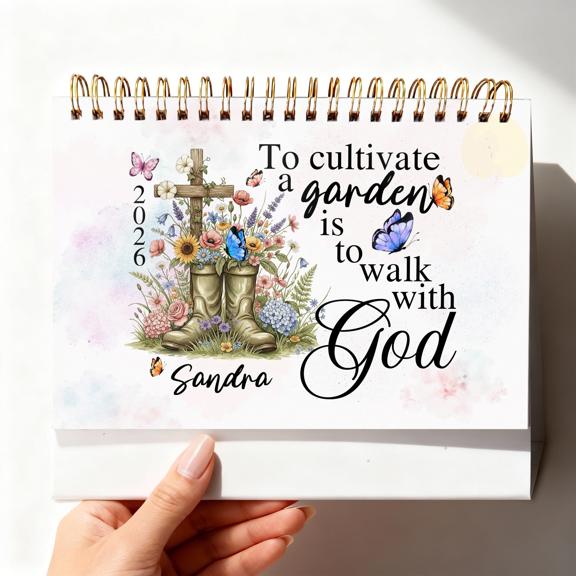 To Cultivate a Garden Is To Walk With God Personalized 2026 Desk Calendar, Custom Name