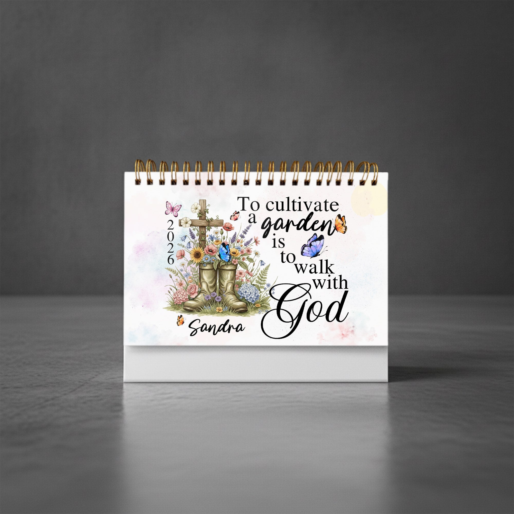 To Cultivate a Garden Is To Walk With God Personalized 2026 Desk Calendar, Custom Name