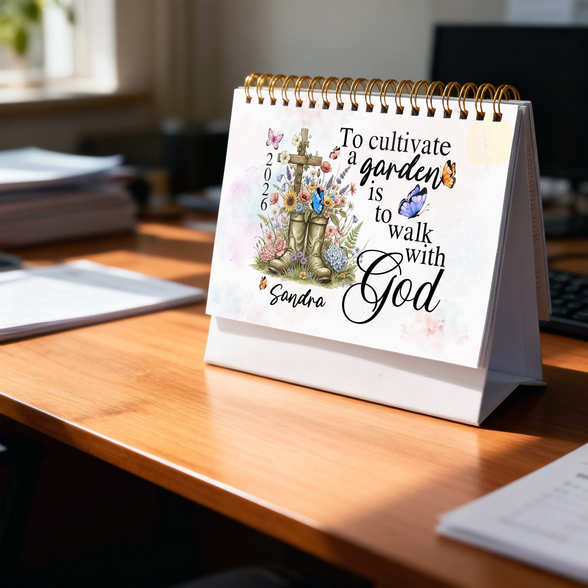 To Cultivate a Garden Is To Walk With God Personalized 2026 Desk Calendar, Custom Name
