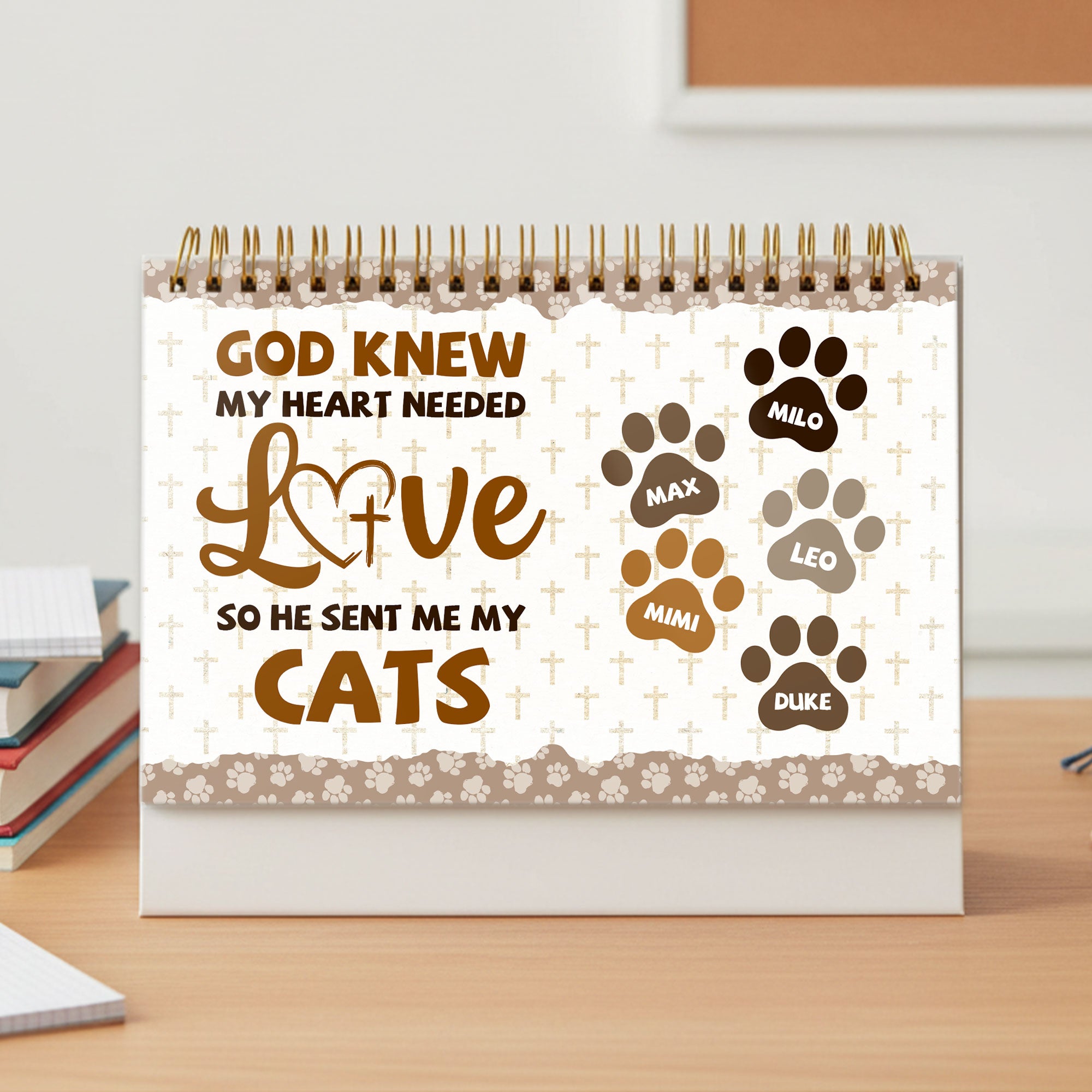 God Knew My Heart Needed Love So He Sent Me My Cats Personalized 2026 Desk Calendar, Custom Name