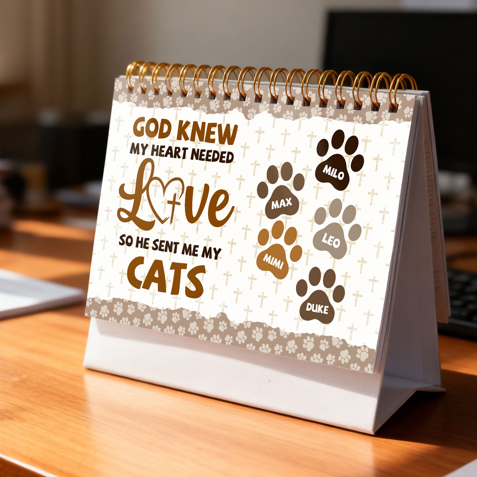 God Knew My Heart Needed Love So He Sent Me My Cats Personalized 2026 Desk Calendar, Custom Name