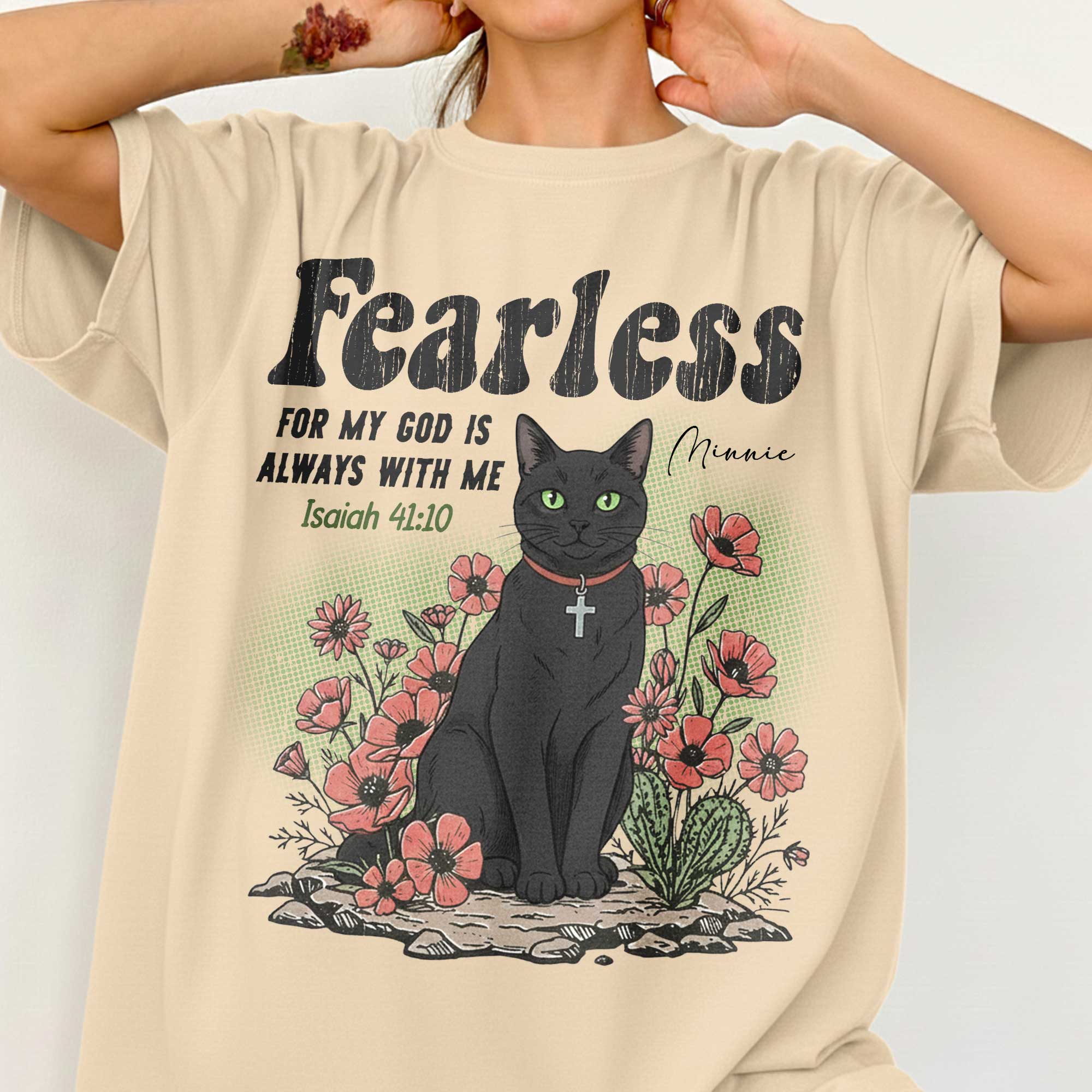 Fearless For My God Is Always With Me Cat Lover T-Shirt