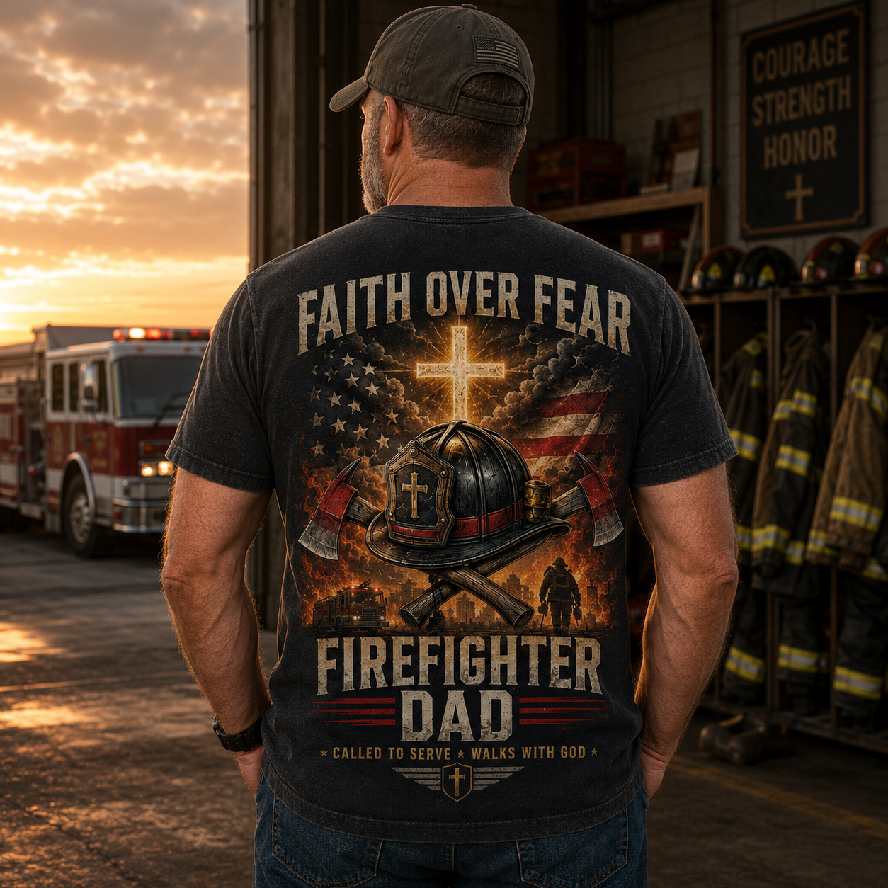 Faith Over Fear Firefighter Dad T-Shirt