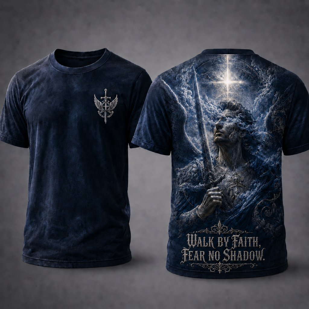 Walk By Faith Fear No Shadow Christian Gothic T-Shirt