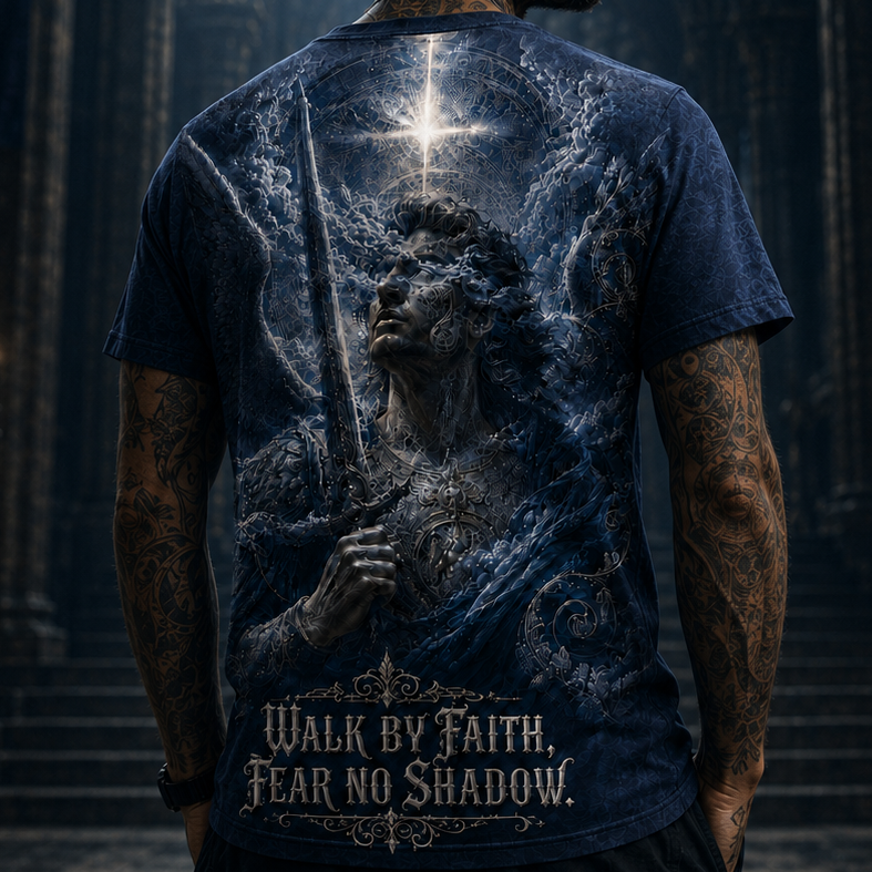 Walk By Faith Fear No Shadow Christian Gothic T-Shirt