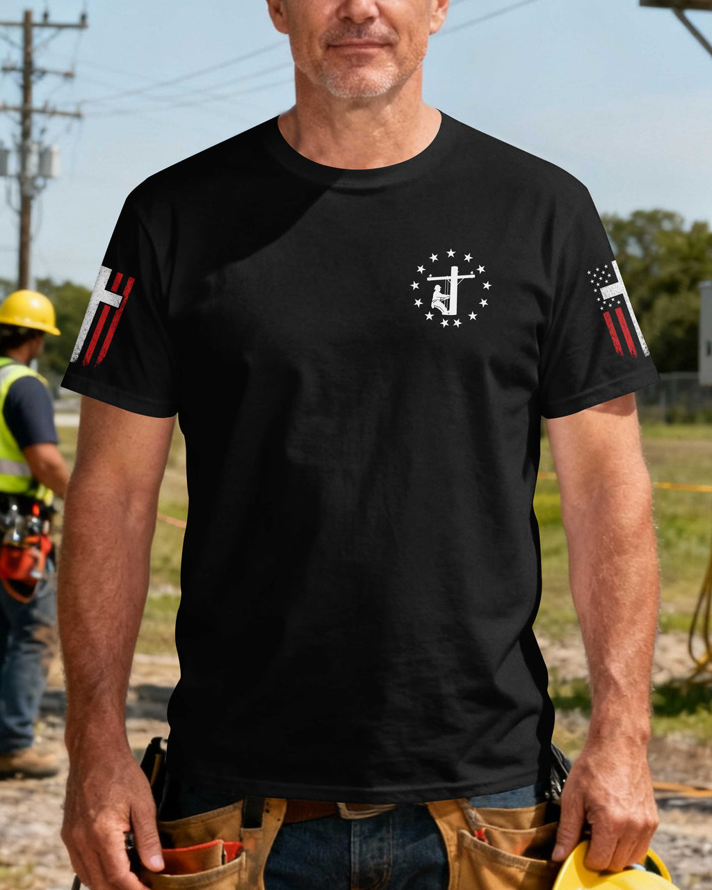 This Lineman Stands Tall Because Christ Holds The Line T-Shirt