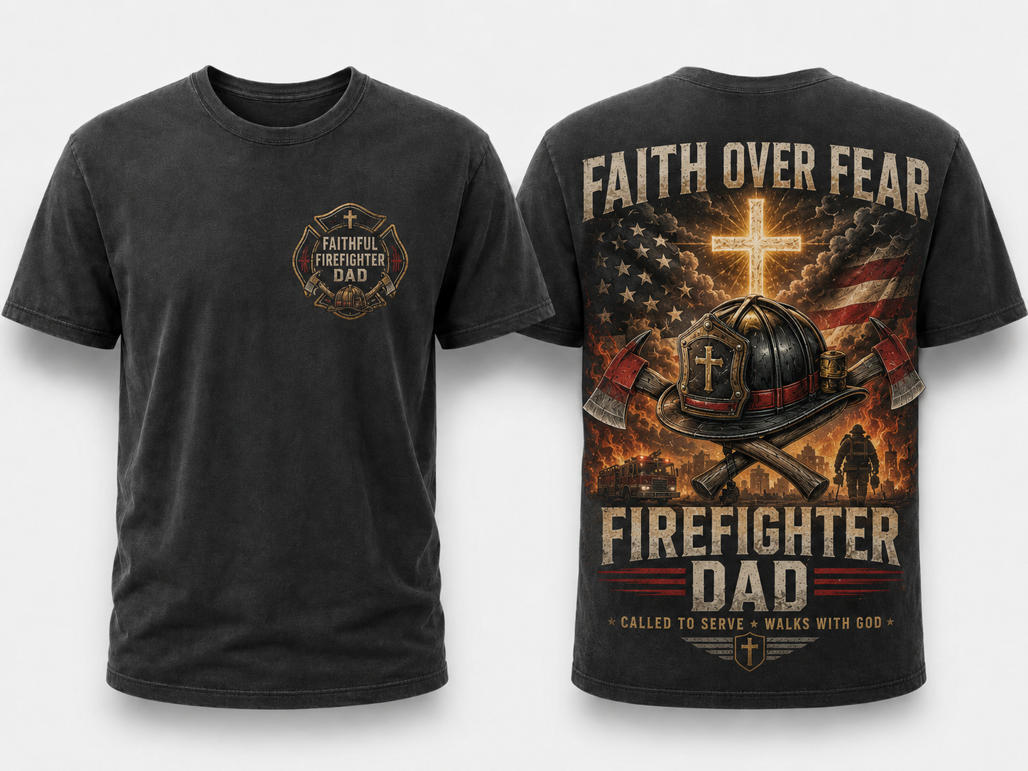 Faith Over Fear Firefighter Dad T-Shirt
