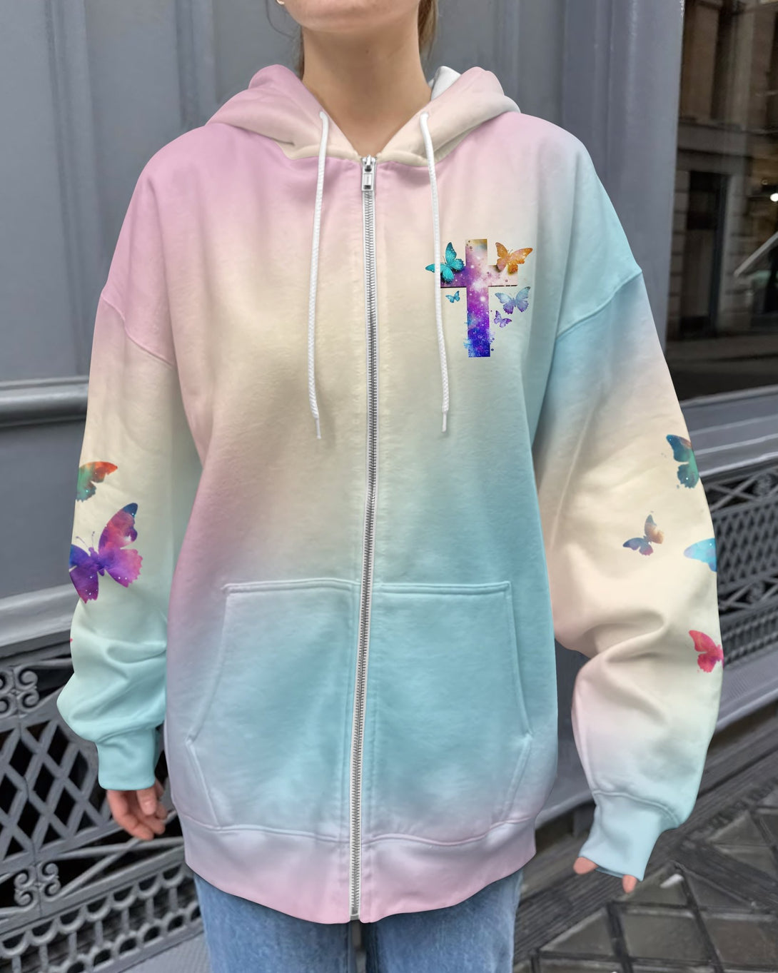 Butterfly Faith Hope Love All Over Print Zip Hoodie - Christ Color