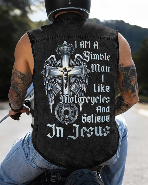 I Am A Simple Man Sleevesless Denim Shirt