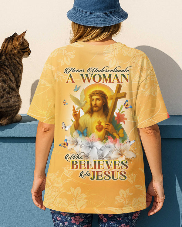 Never Underestimate A Woman Who Believes In Jesus All Over Print T-Shirt