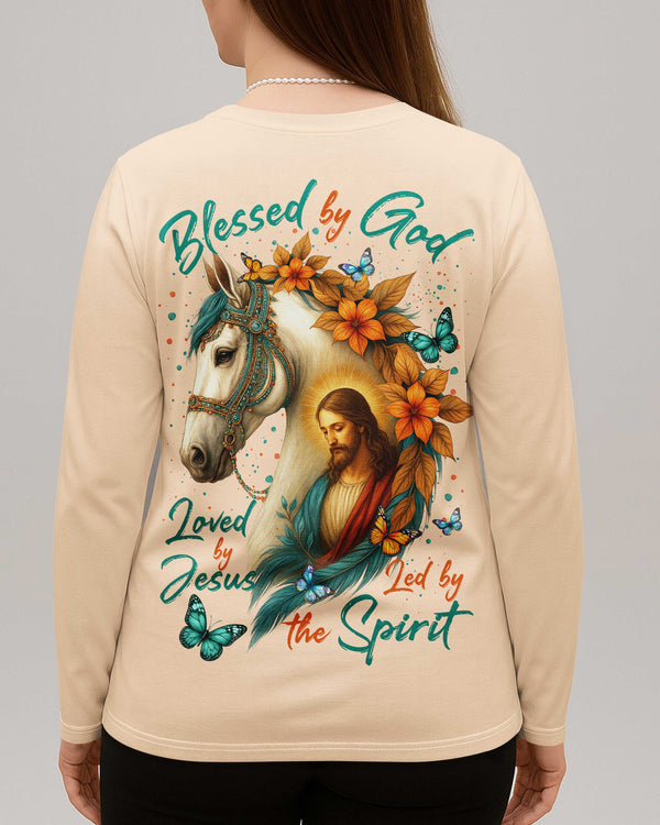 Blessed By God Loved By Jesus Led By The Spirit All Over Print V-neck Long Sleeves Shirt