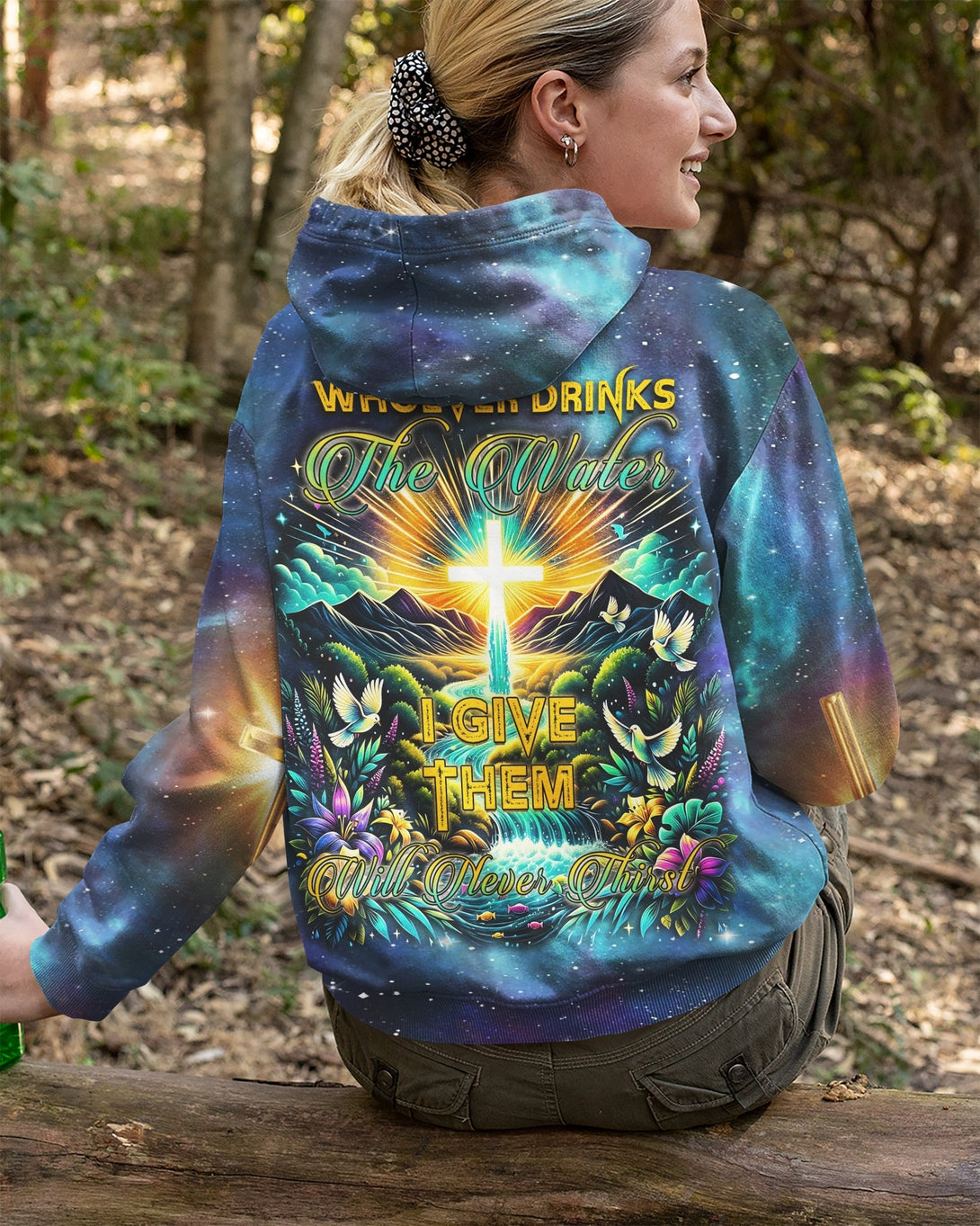 Whoever Drinks The Water I Give Them Will Never Thirst All Over Print Hoodie - Christ Color