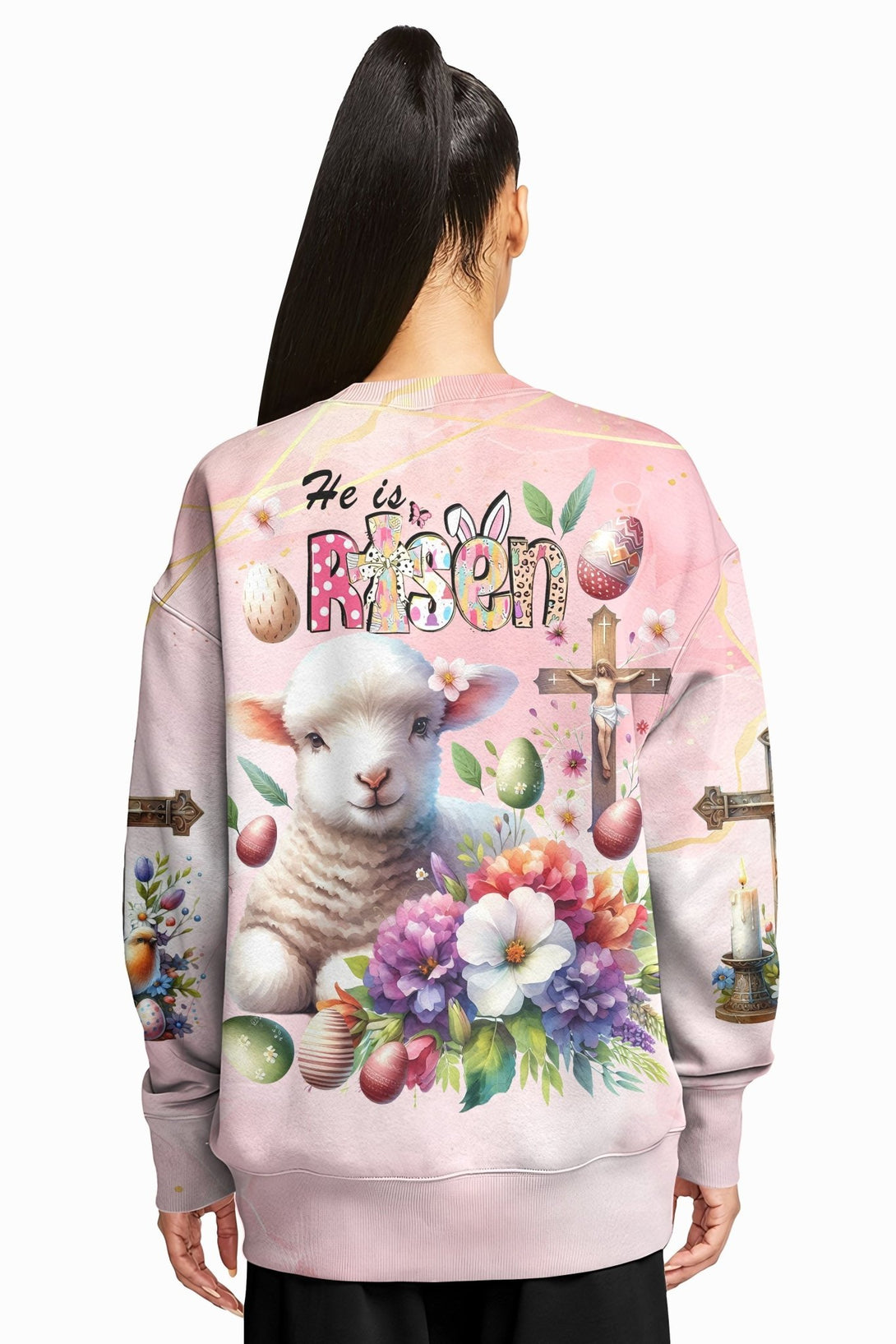 He Is Risen All Over Print Sweater - Christ Color