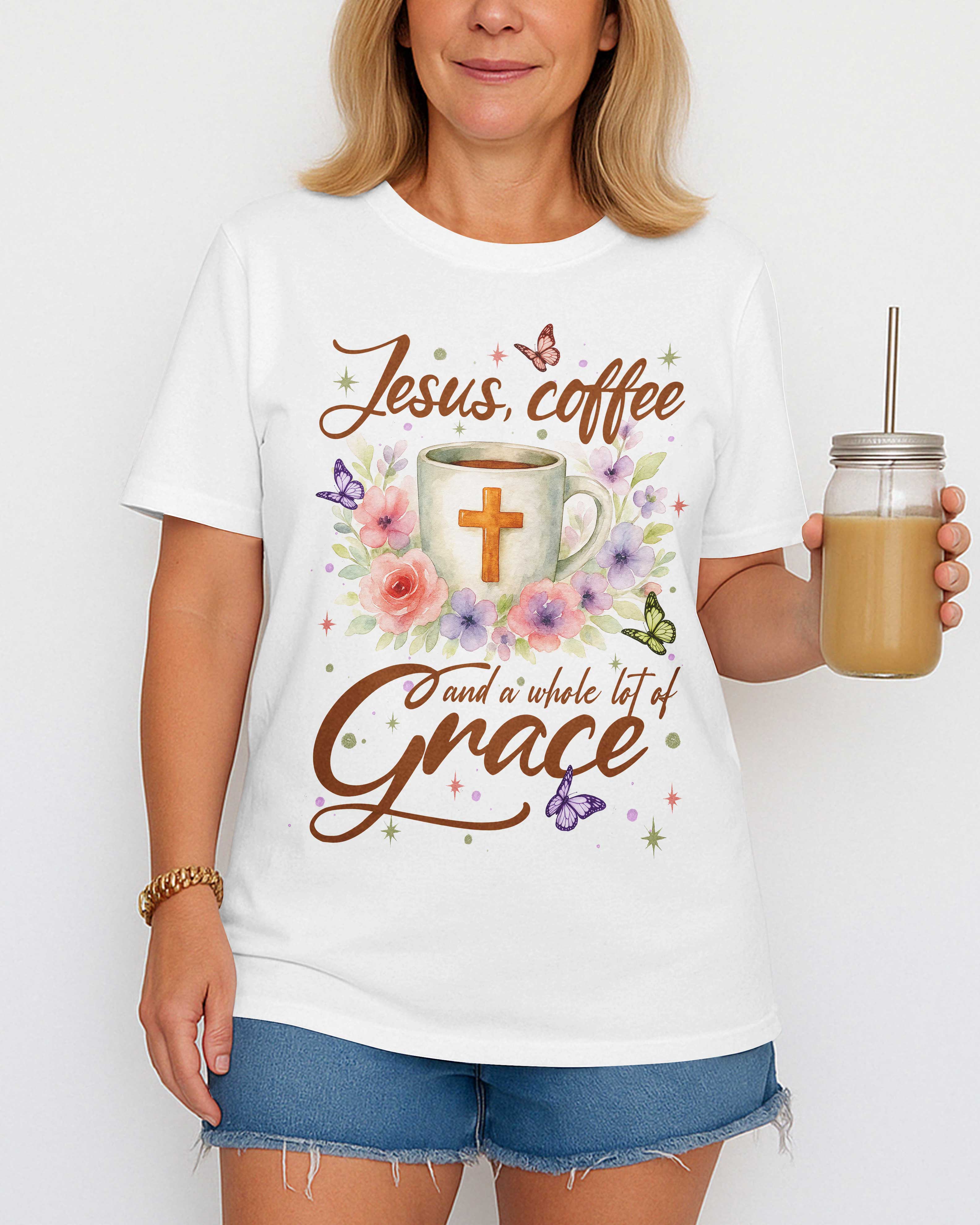 Jesus Coffee And A Whole Lot Of Grace All Over Print T-Shirt