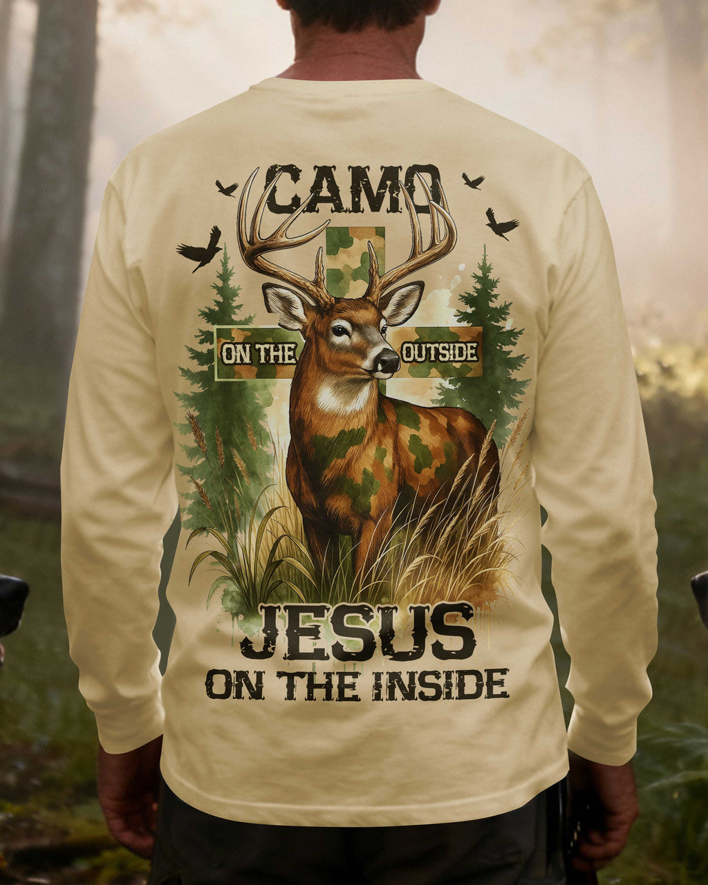 Camo On The Outside Jesus On The Inside All Over Print Long Sleeves T-Shirt