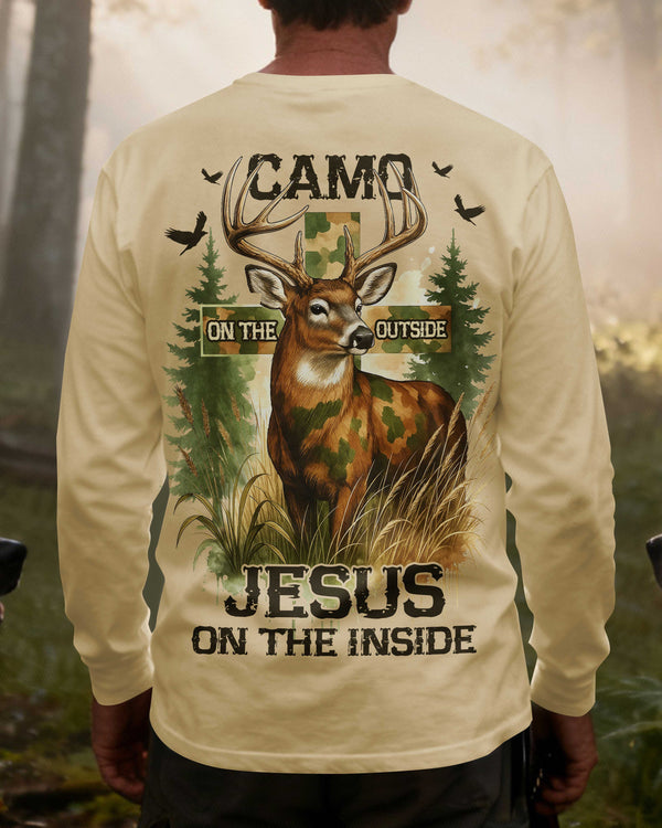 Camo On The Outside Jesus On The Inside All Over Print Long Sleeves Shirt