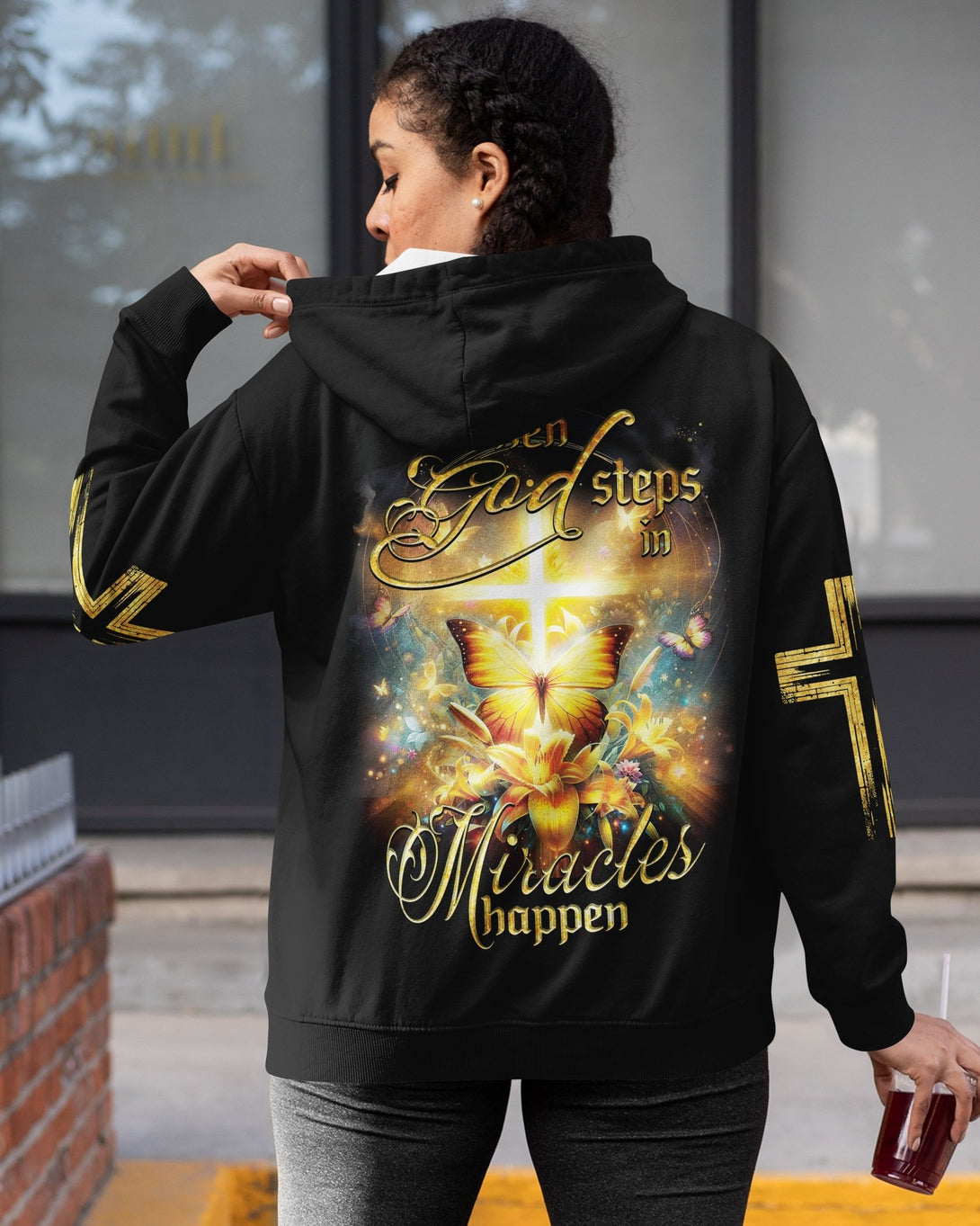 God Steps In Miracles Happen All Over Print Zip Hoodie - Christ Color