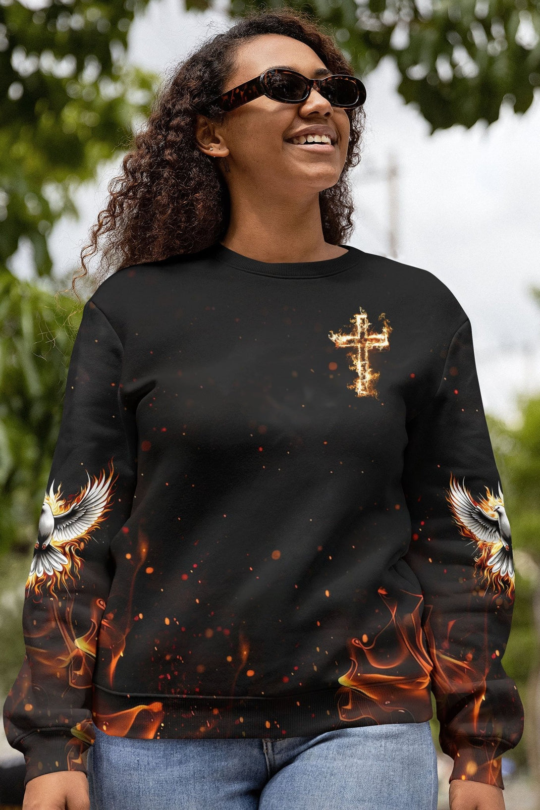 Baptized In Fire Matthew 3:11 All Over Print Sweater - Christ Color