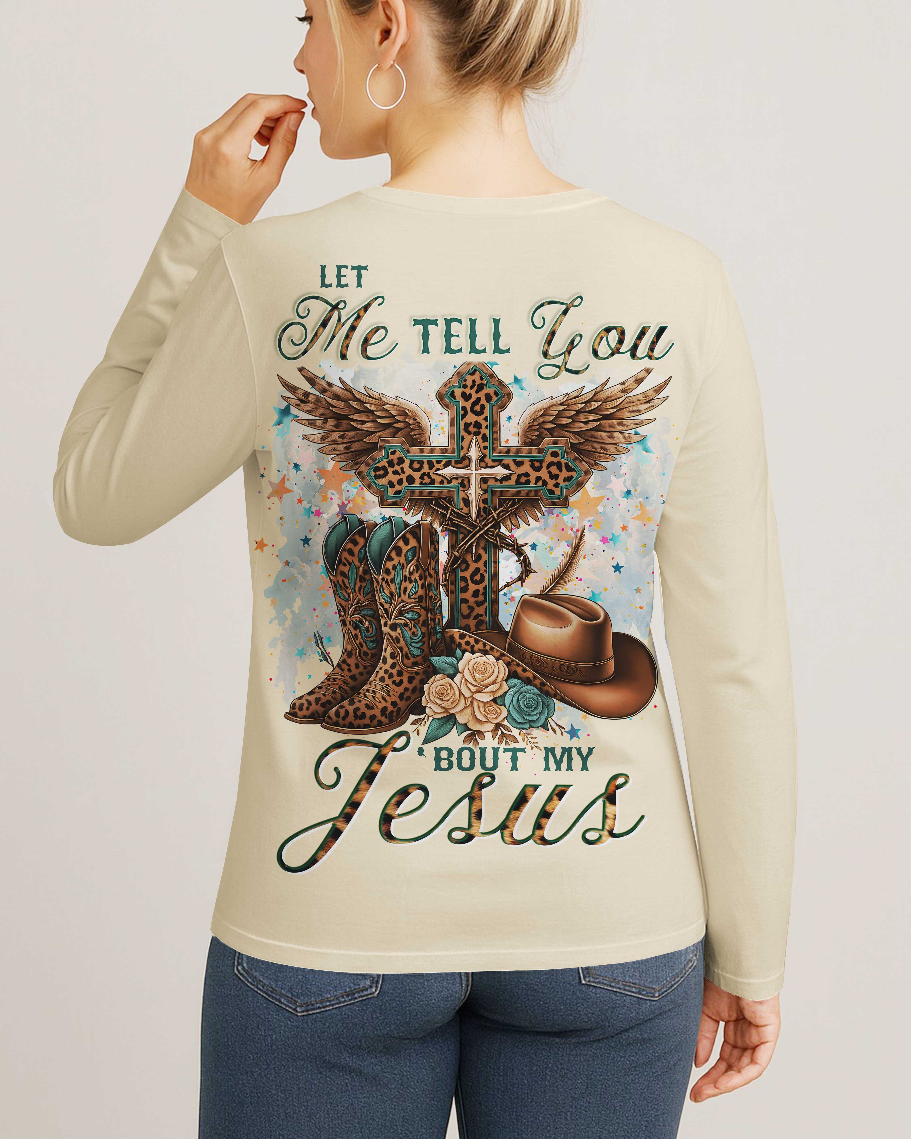 Let Me Tell You Bout My Jesus All Over Print V-neck Long Sleeves Shirt