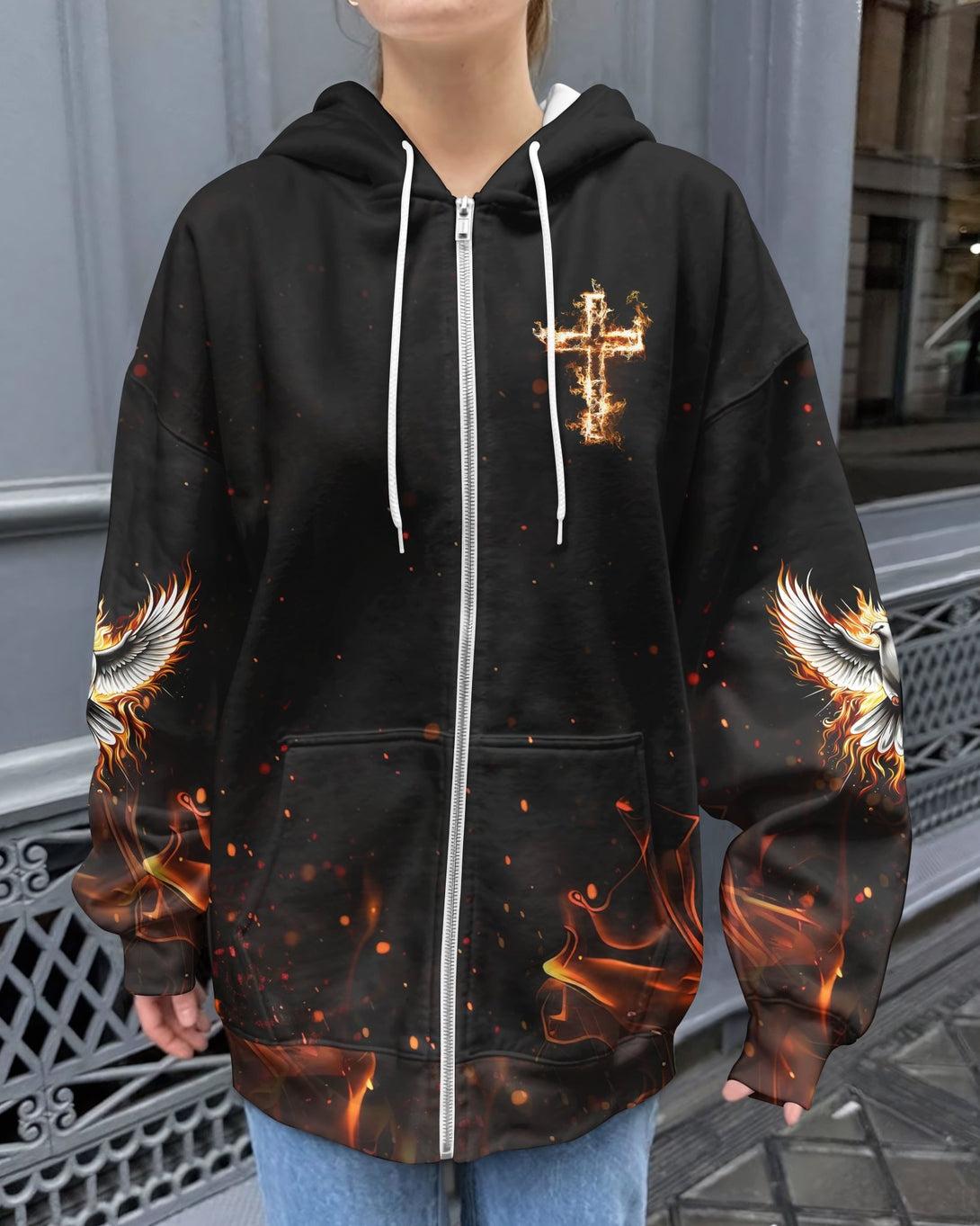 Baptized In Fire Matthew 3:11 All Over Print Zip Hoodie - Christ Color