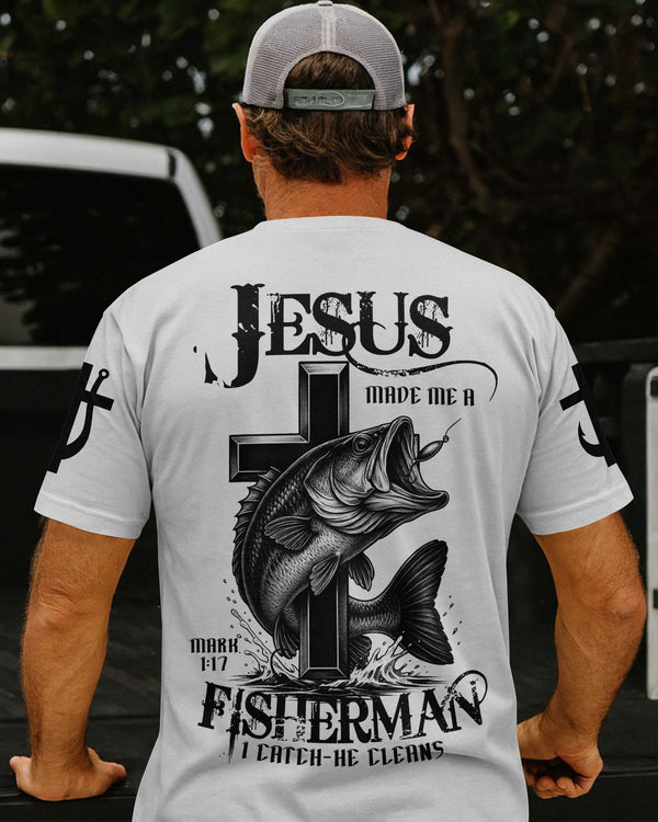 Jesus Made Me A Fisherman I Catch He Cleans All Over Print T-Shirt