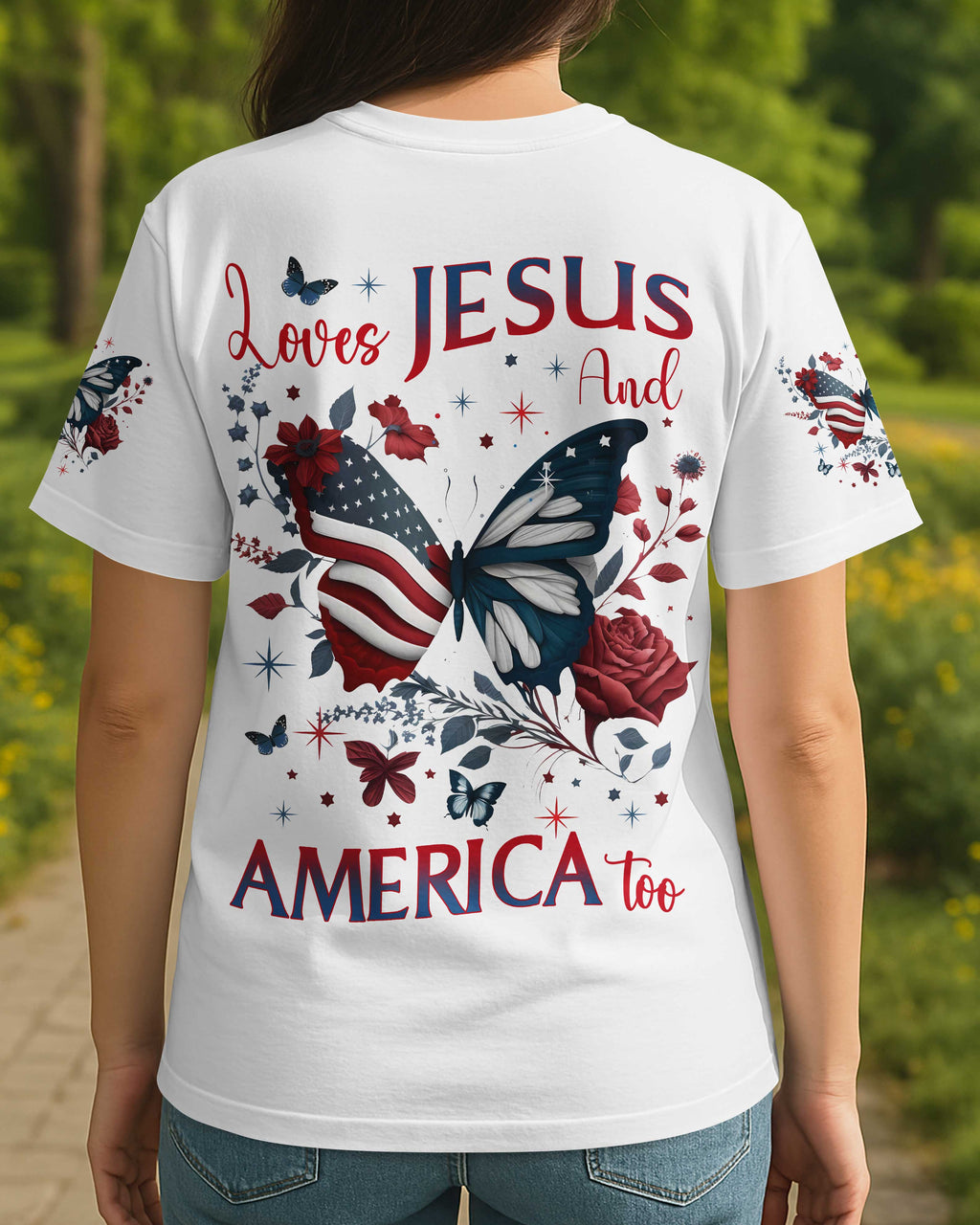 Loves Jesus And America Too All Over Print T-Shirt