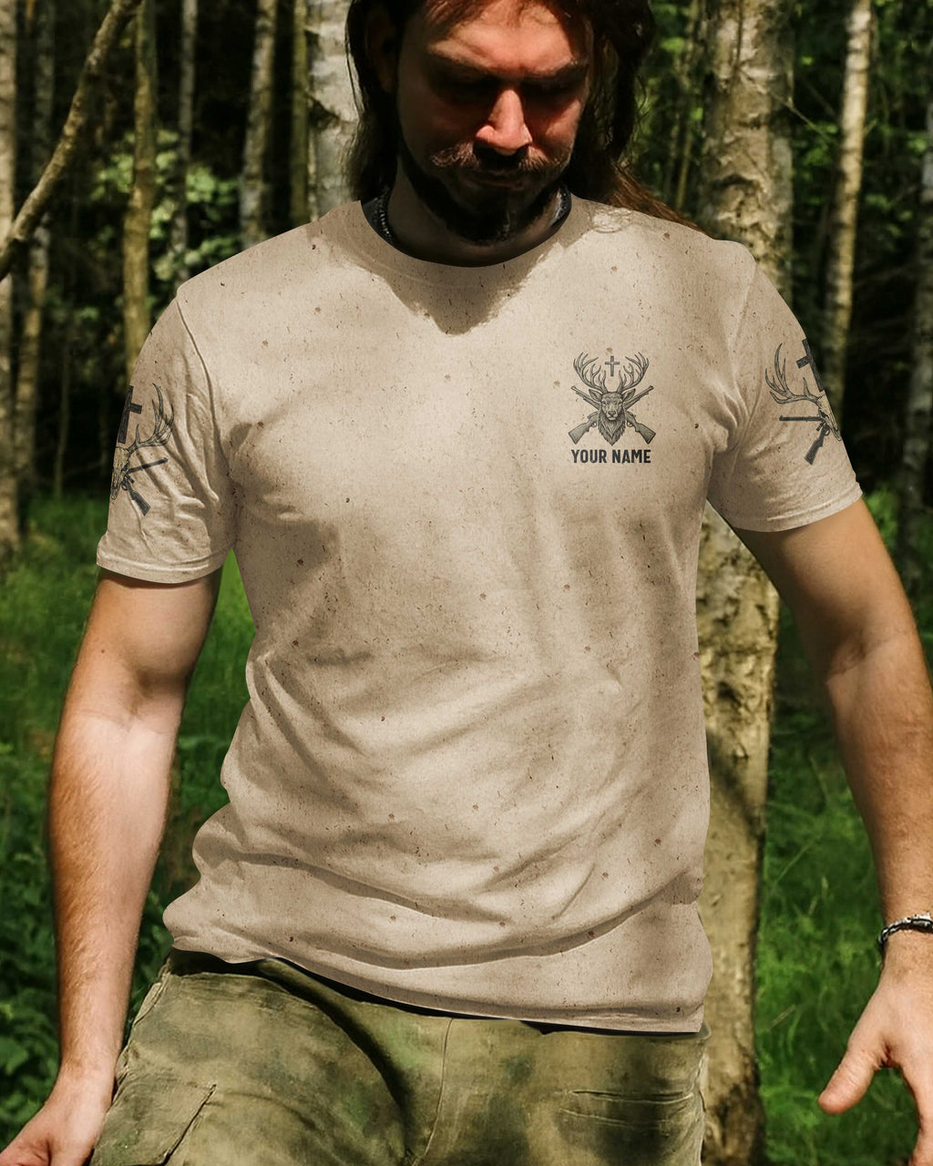 Born To Hunt Guided By Faith Saved By Grace Custom Name T-Shirt