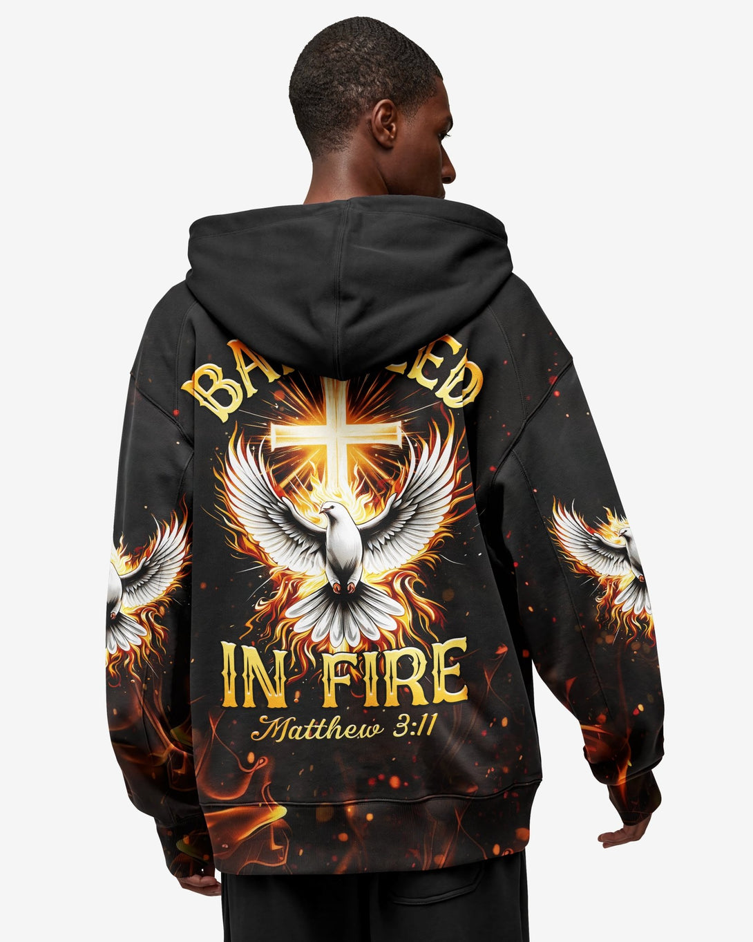 Baptized In Fire Matthew 3:11 All Over Print Zip Hoodie - Christ Color