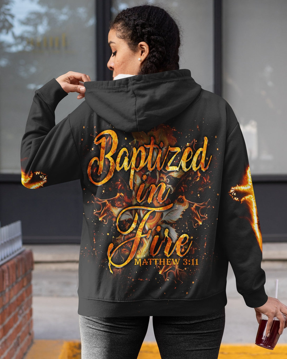 Baptized In Fire All Over Print Zip Hoodie - Christ Color