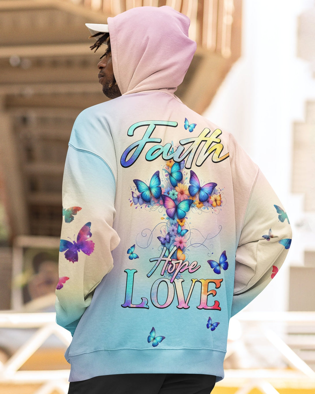 Butterfly Faith Hope Love All Over Print Zip Hoodie - Christ Color