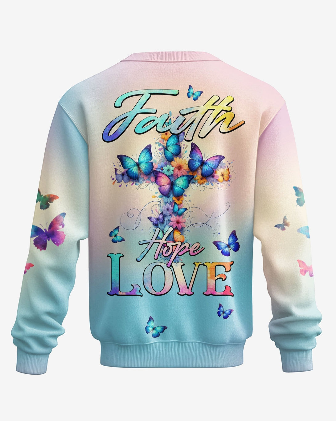 Butterfly Faith Hope Love All Over Print Sweater - Christ Color