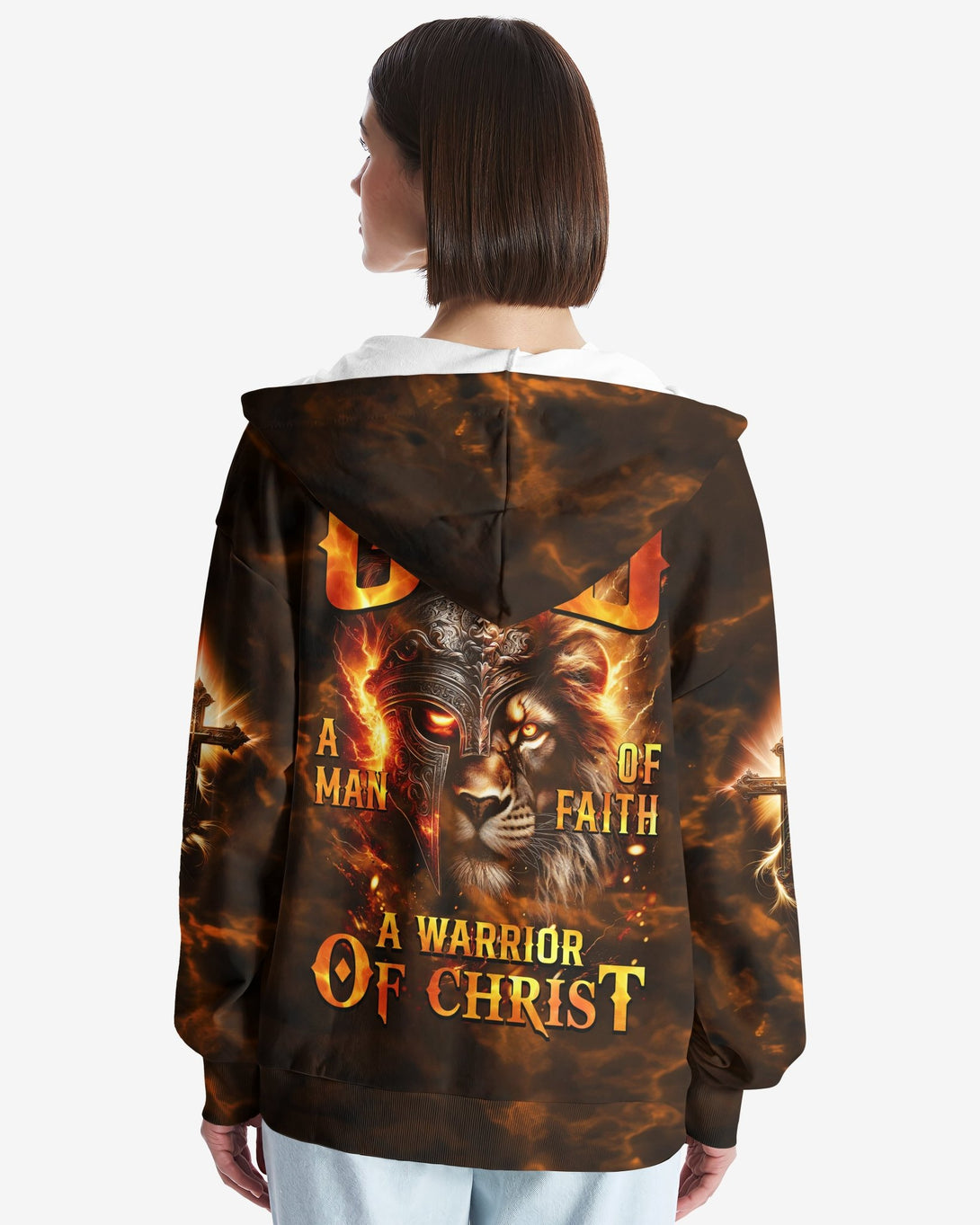 A Child Of God A Man Of Faith A Warrior Of Christ All Over Print Zip Hoodie - Christ Color