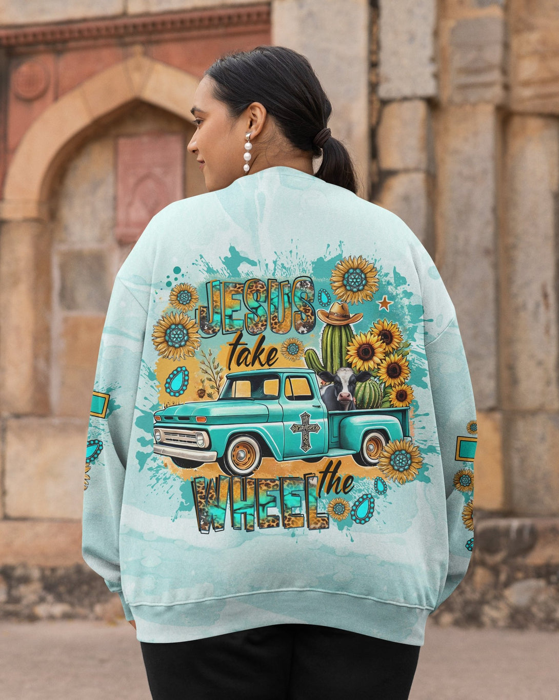 Jesus Take The Wheel All Over Print Sweater - Christ Color